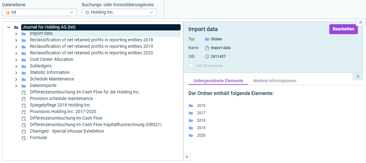 Im Arbeitsbereich 'Journale' wird die flexible Trennlinie angezeigt.