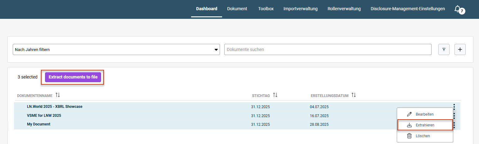 Mehrere Dokumente in eine Datei extrahieren