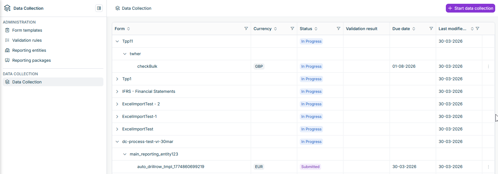 A list of forms is displayed.