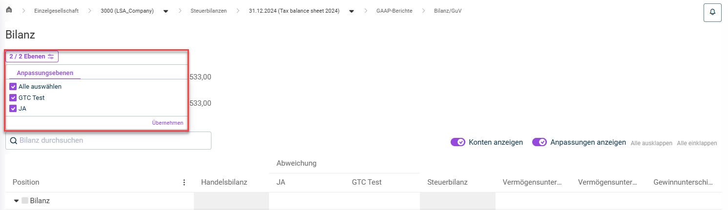 Auswahl der Anpassungsebenen