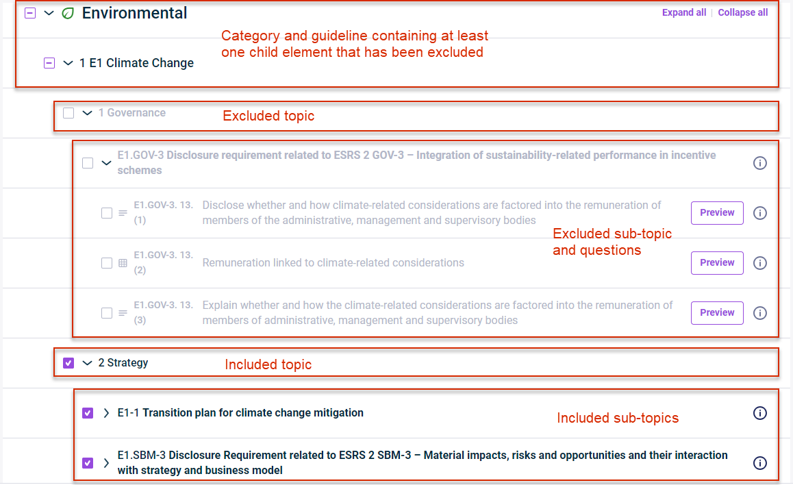 The options for including or showing questions are displayed. and explained