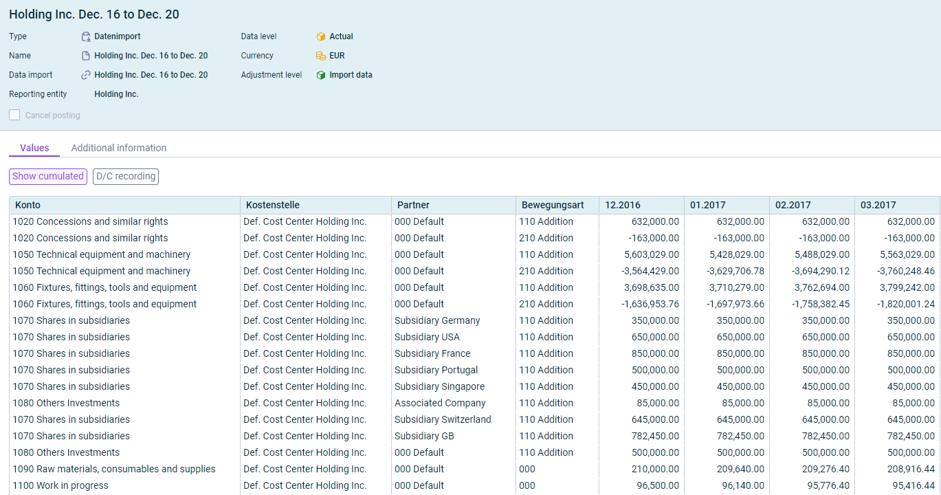 Dialog 'Posting filters' with the display of posting data is displayed.