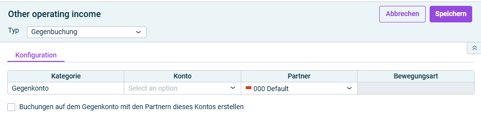 Der Dialog für die Konfiguration einer Gegenbuchung wird angezeigt.