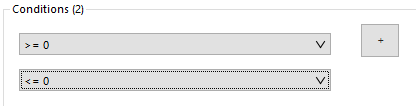 Bereich 'Bedingungen' aus dem Dialog 'Fließtextkennzahlen einfügen'.  Es sind zwei Bedingungen angelegt, die zugeklappt sind.