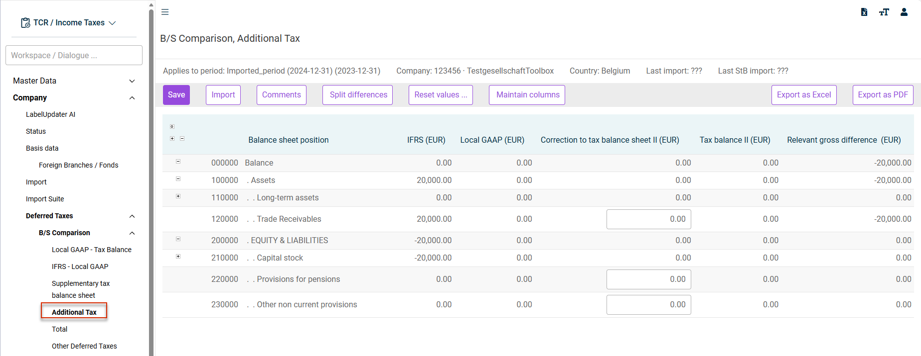 B/S Comparision - 'Additional Tax'