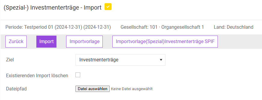 Import configuration of (Special) investment income