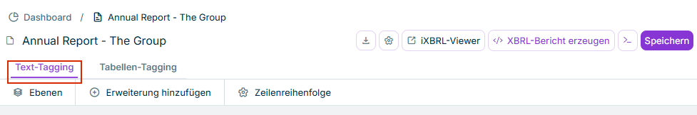 Öffnen der Ebene zum Text-Tagging