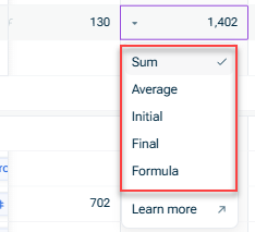 Zeigt das Menü an, das sich öffnet, wenn Sie auf eine Rollup-Spalte klicken.