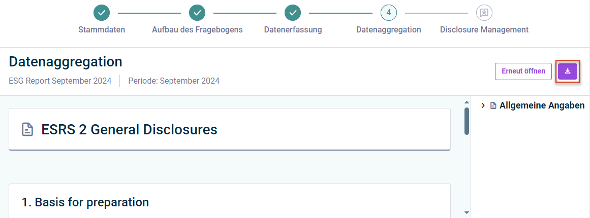 Es wird die Option zum Exportieren von Berichtsdaten angezeigt.