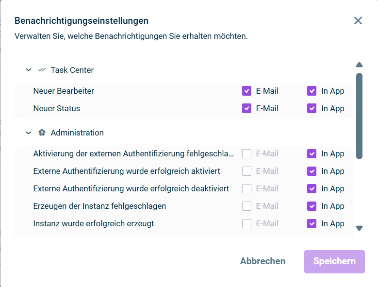 Zeigt den Dialog 'Benachrichtigungseinstellungen' an