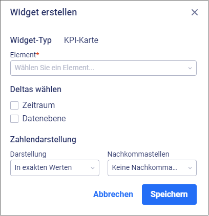 Der Dialog 'Widget erstellen' wird mit den dazugehörigen Optionen angezeigt.