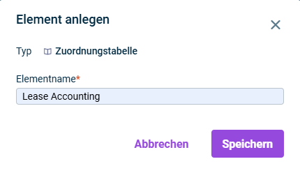 Der Dialog zum Anlegen einer Zuordnungstabelle wird angezeigt.