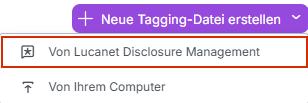 Ausschnitt aus der Dokumentenübersicht des XBRL Tagger. Der Befehl 'Dokument hinzufügen | Von Lucanet Discosure Management' ist rot umrandet.