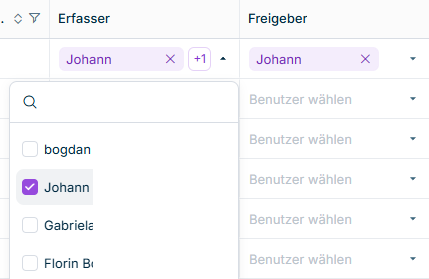 Es wird ein Dropdown-Menü mit einer Liste der Benutzer angezeigt, die als Erfasser oder Freigeber zugewiesen werden können.