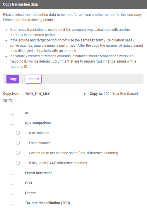'Copy transaction data' dialog
