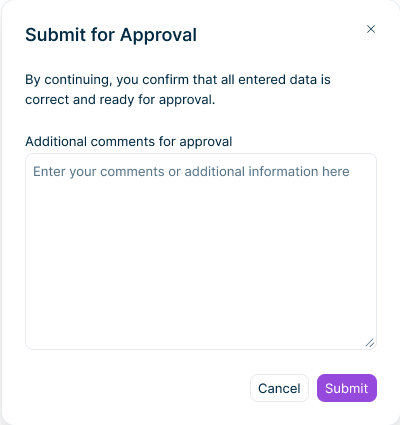 The 'Submit for Approval' dialog is displayed.