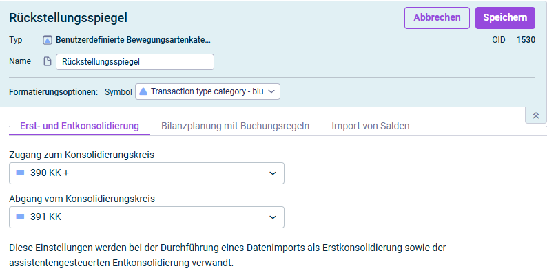 Der Dialog zum Bearbeiten einer Standardbewegungsartenkategorie wird angezeigt.