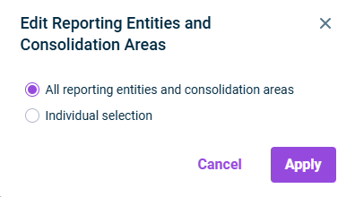 Edit reporting entities and consolidation areas