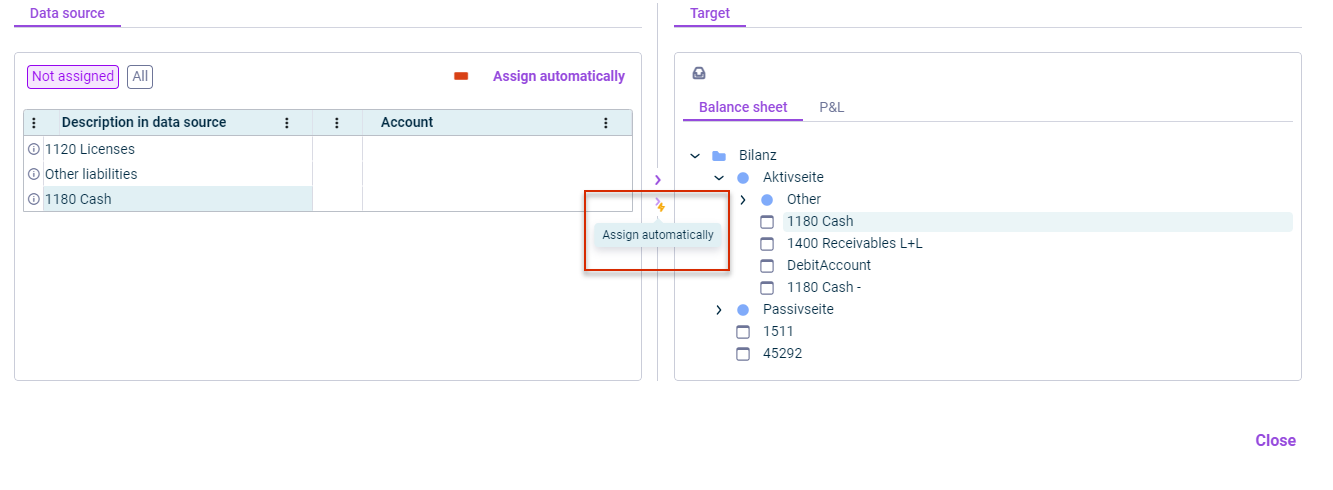 Excerpt from the assignment table. The tooltip for the 'Assign automatically' button is displayed.