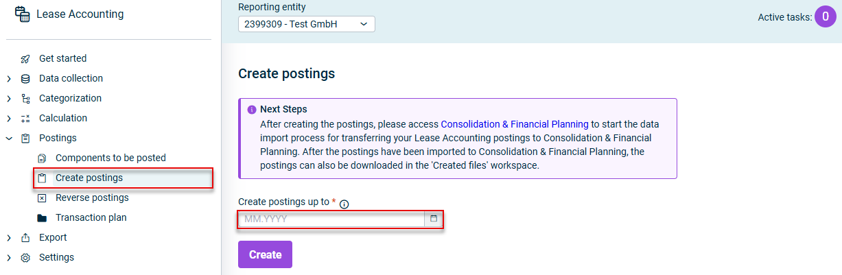 Displays the create postings workspace