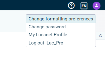 The profile menu is displayed with the 'Change formatting preferences' option.