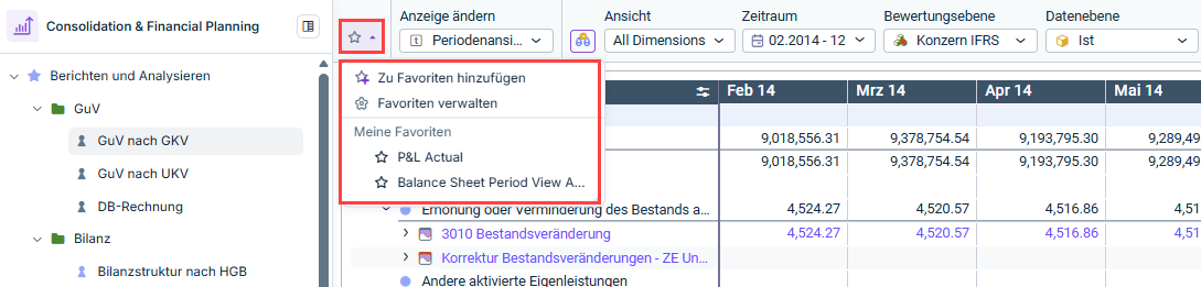 Zeigt die Dimensionsleiste eines Buchs. Rot hervorgehoben ist das Stern-Symbol am linken oberen Rand und das aufgeklappte Favoriten-Menü