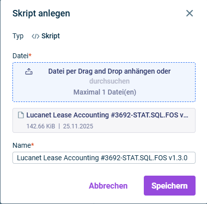 Der Dialog zum Anlegen eines Skripts wird angezeigt.
