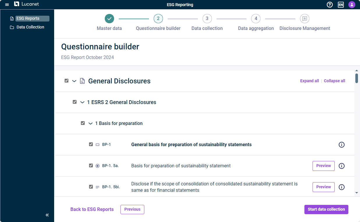 Questionnaire builder. The Treeview 'General Discussion' is expanded..