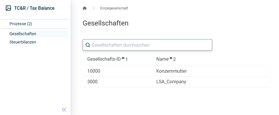 Bereich 'Einzelgesellschaft'