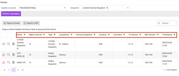 Filter options for snapshots