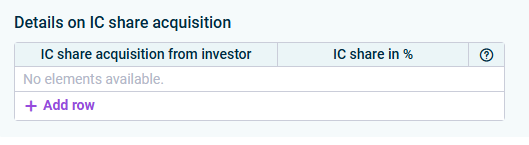Shows the area that is displayed to enter the details an IC share acquisition