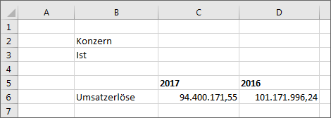 Ergebnis der Anweisung 'Zeile benennen'