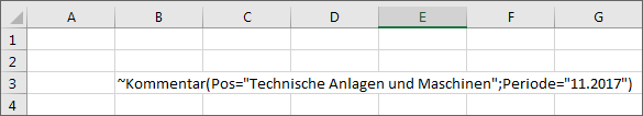 Zeigt einen Excel-Ausschnitt mit einer Tildeformel ~Kommentar