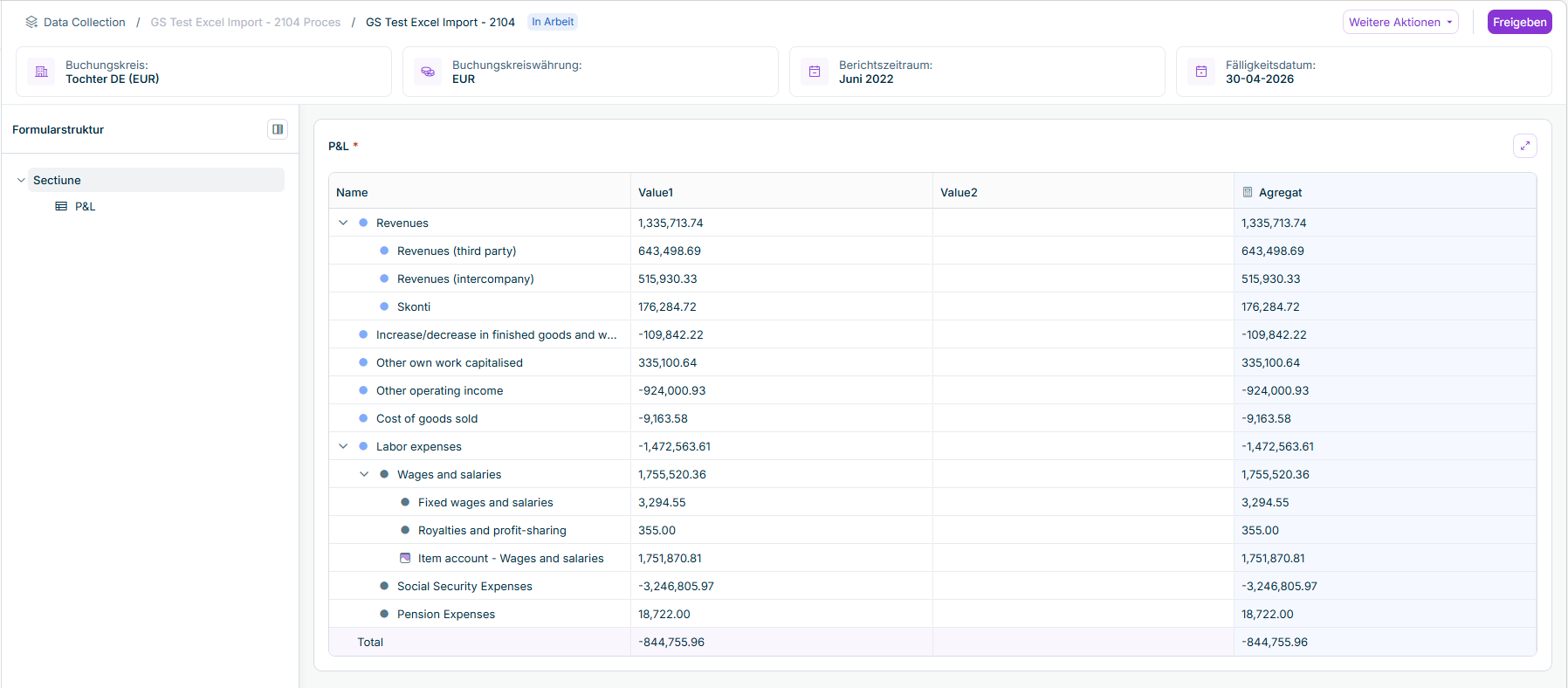 Formulardetailansicht wird angezeigt.