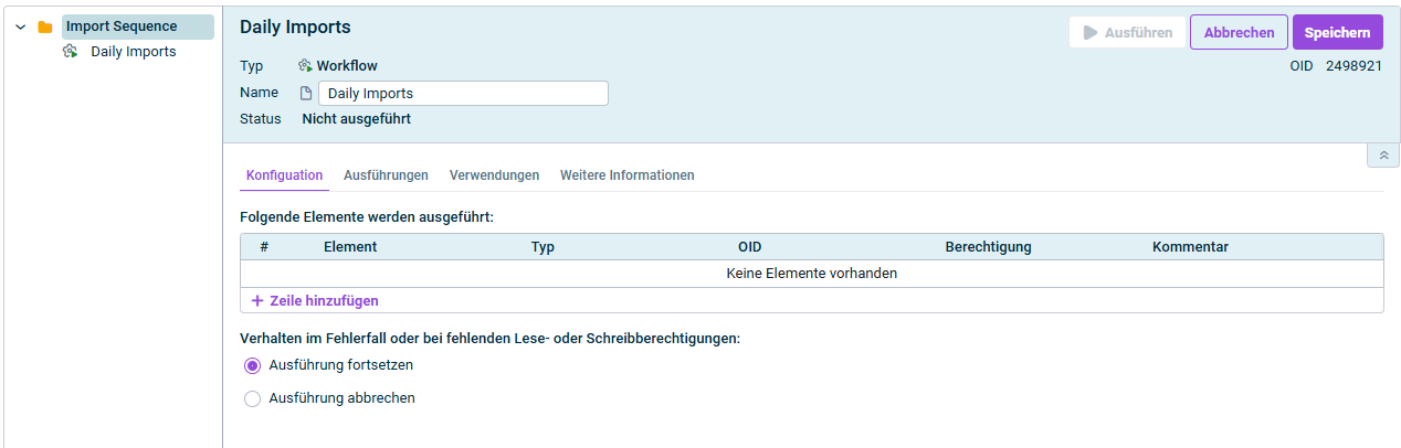 Zeigt die Detailansicht eines Workflows.