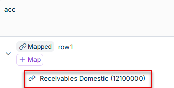 Eine zugeordnete Zeile, in der das verknüpfte Konto als untergeordneter Eintrag angezeigt wird