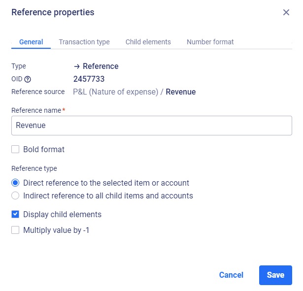 The 'General' tab is displayed in the 'Reference properties' dialog.