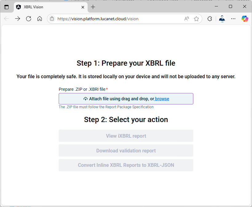 Displays the start page of Lucanet XBRL Vision.