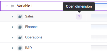 Shows the button with a purple arrow that is used to open the dimension details from a variable