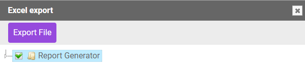 The 'Excel export' dialog is displayed.