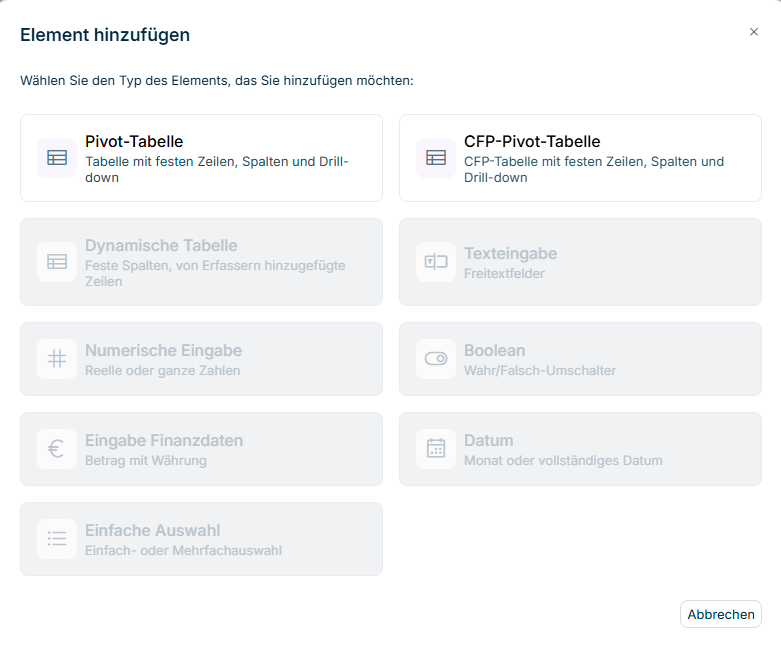 Der Dialog 'Element hinzufügen' wird angezeigt.