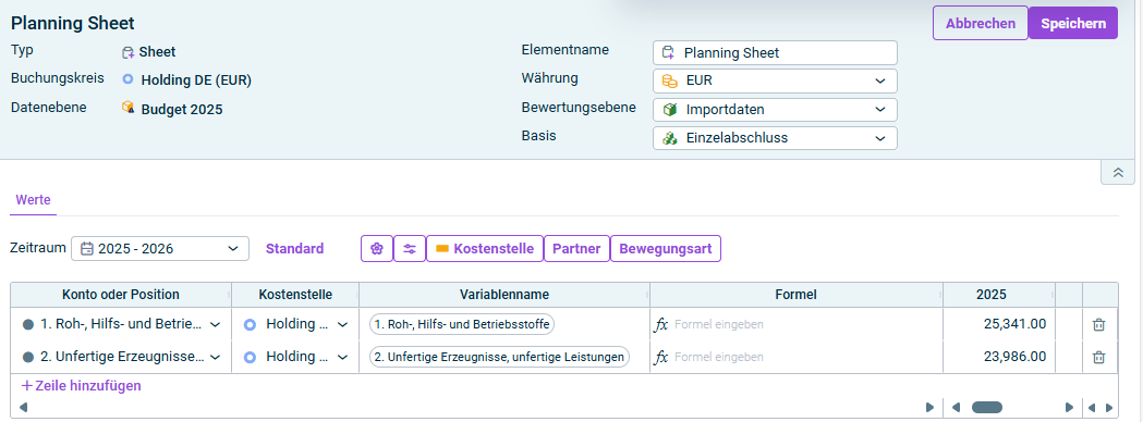 Zeigt die Benutzeroberfläche eines Sheetss