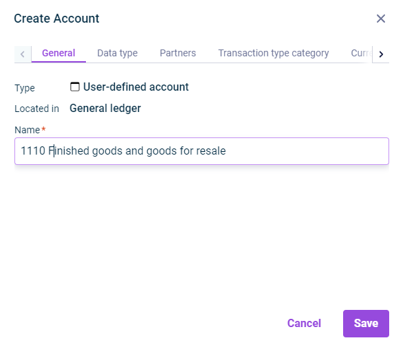 The 'General' tab in the 'Create Account' dialog is displayed.