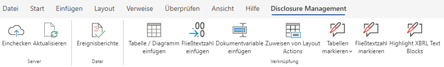 Ribbon für das Disclosure Management in der Online-Variante von MS Word