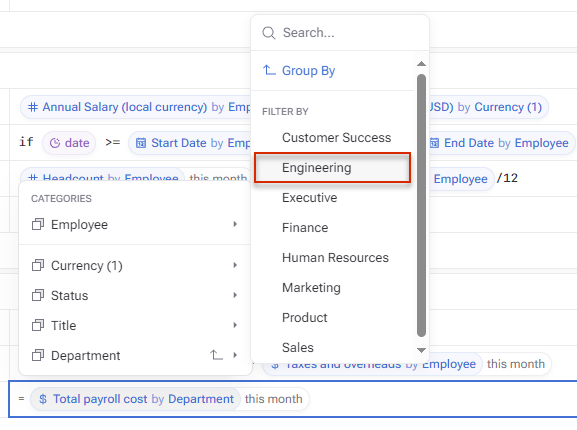 Filtering by category item