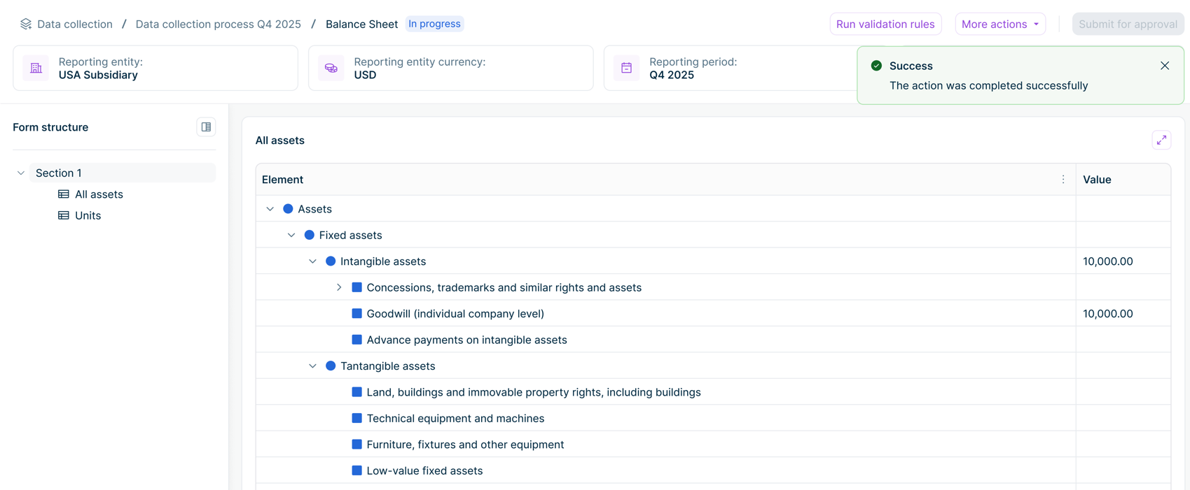 A form with the imported values in place is displayed.