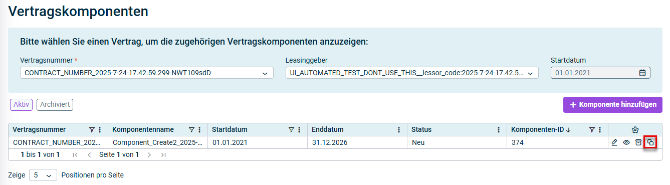 Die Funktion "Komponente kopieren" ist angezeigt.