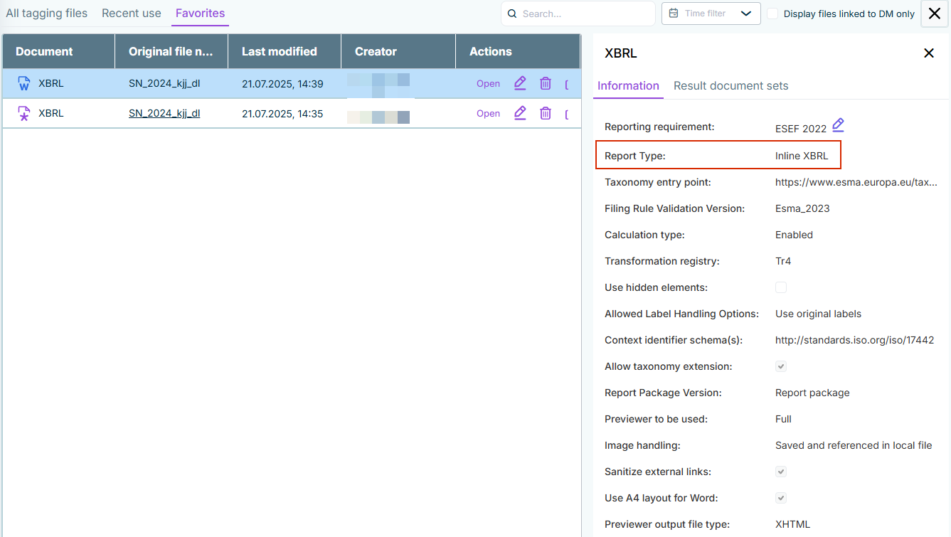 Displaying the report type for a document