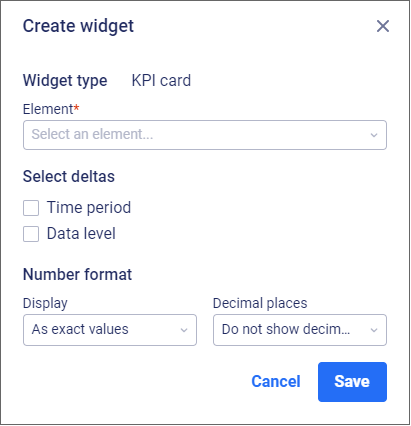 The 'Create widget' dialog is displayed with the associated options.