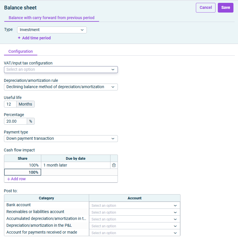 The dialog for configuring an investment is displayed.